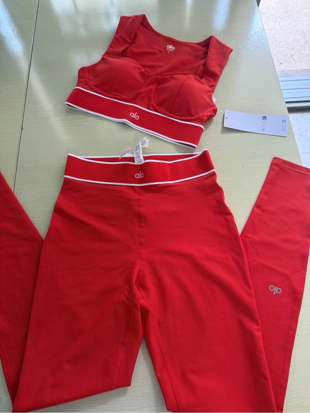 ALO Yoga Red Sports Bra with White Trim
